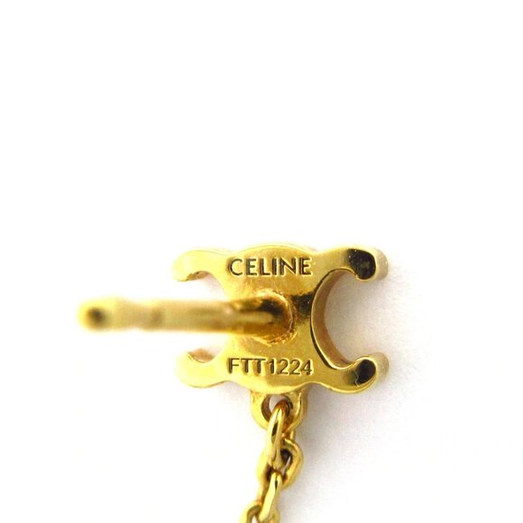 CELINE Trionf Chain Pearl Earrings - Gold Cream Hardware Fake Pearl 390-081725 - Picture 5 of 7